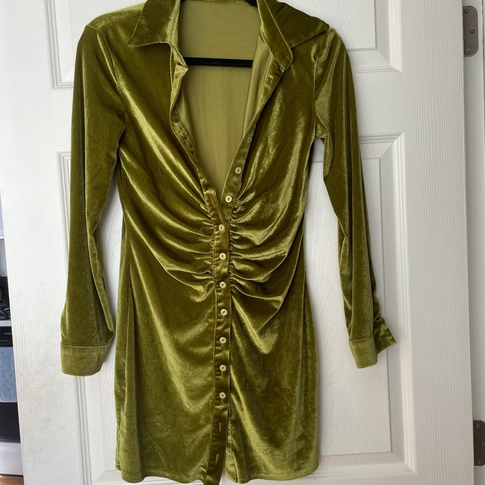 Velvet Button-up Ruched Mini Dress